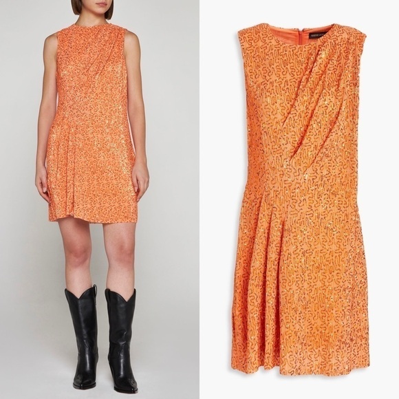 STINE GOYA Sequin Metallic Rib Knit Pleated Draped Front Sleeveless Mini Dress S - Picture 12 of 13